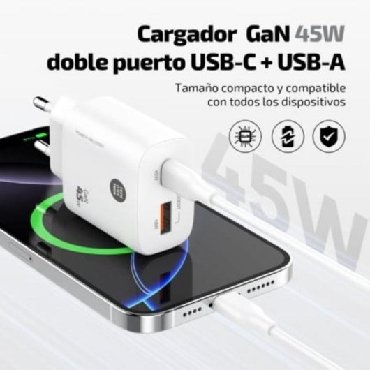 Carregador de parede GaN 45W USB-C USB-A Tech One Tech branco