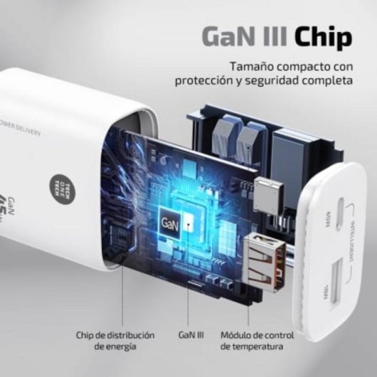 Carregador de parede GaN 45W USB-C USB-A Tech One Tech branco