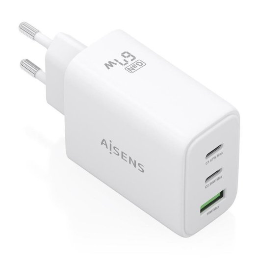 Carregador GaN AISENS 67W 2 USB-C 1 USB-A