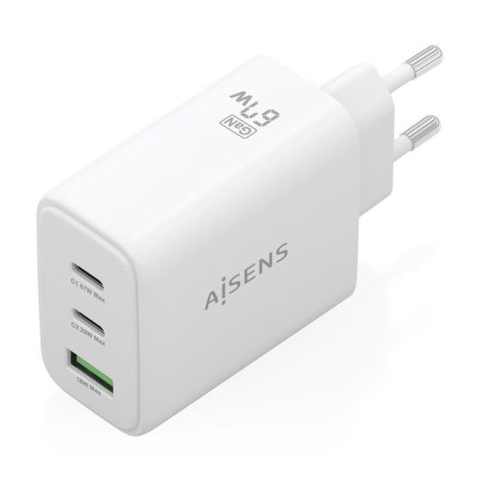 Carregador GaN AISENS 67W 2 USB-C 1 USB-A
