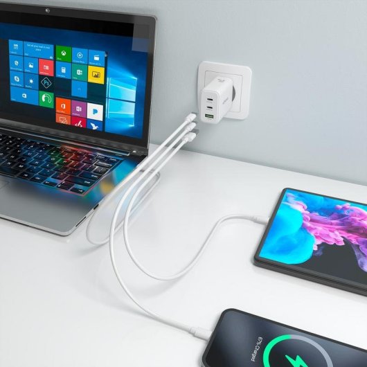 Carregador GaN AISENS 67W 2 USB-C 1 USB-A