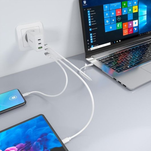 Carregador GaN AISENS 67W 2 USB-C 1 USB-A