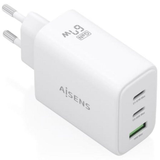 Carregador GaN AISENS 67W 2 USB-C 1 USB-A