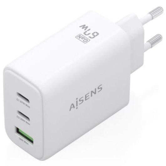 Carregador GaN AISENS 67W 2 USB-C 1 USB-A