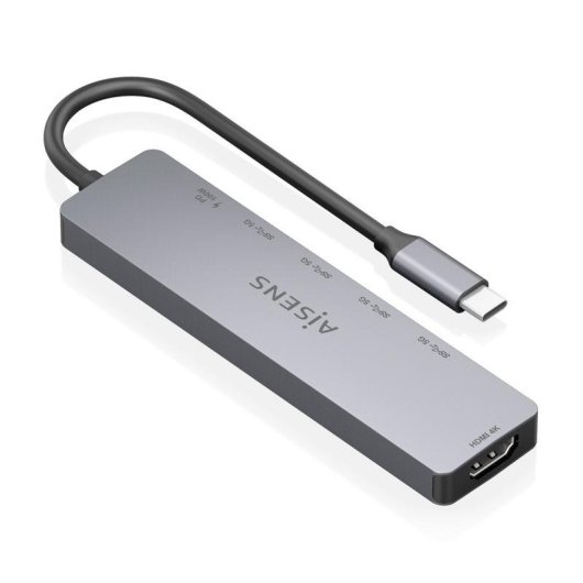 Dock USB-C AISENS 6 en 1 HDMI 4K 4xUSB-A PD 100W Gris 15 cm