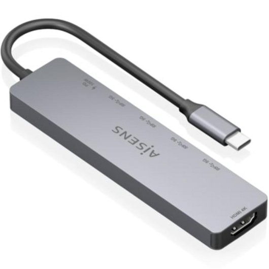 Dock USB-C AISENS 6 en 1 HDMI 4K 4xUSB-A PD 100W Gris 15 cm