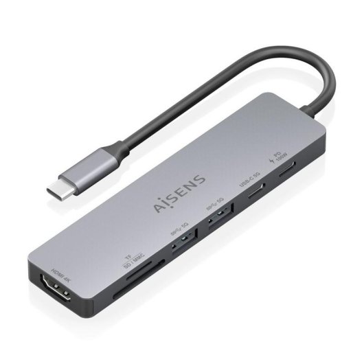Dock USB-C Aisens ASUC-7P048-GR 7 en 1 HDMI 4K 100 W