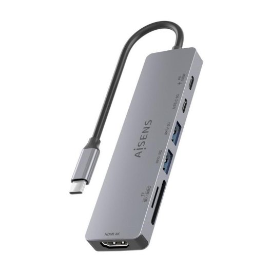 Dock USB-C Aisens ASUC-7P048-GR 7 en 1 HDMI 4K 100 W