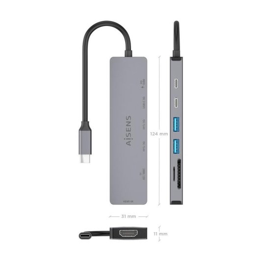 Dock USB-C Aisens ASUC-7P048-GR 7 en 1 HDMI 4K 100 W