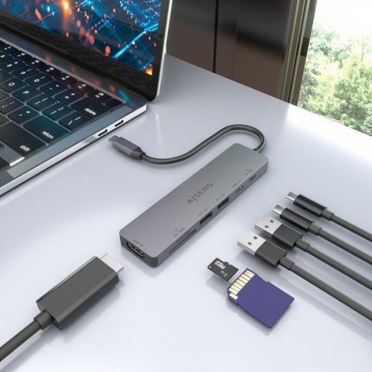 Dock USB-C Aisens ASUC-7P048-GR 7 en 1 HDMI 4K 100 W