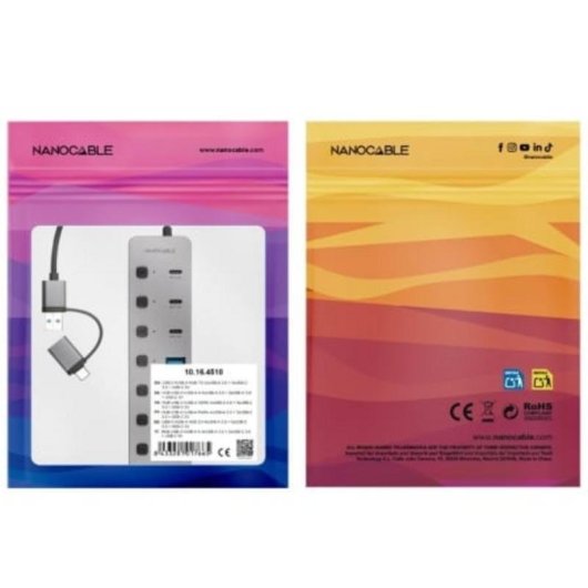 Nanocable USB-Hub, 8 Ports, 5 Gbit/s, USB-A/USB-C, Einzelschalter