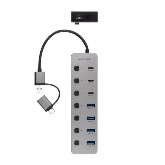 Nanocable USB-Hub, 8 Ports, 5 Gbit/s, USB-A/USB-C, Einzelschalter
