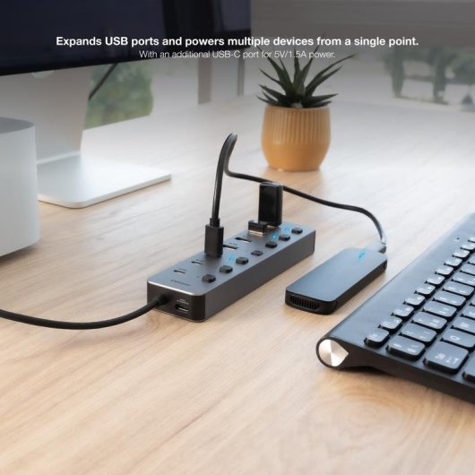 Nanocable USB-Hub, 8 Ports, 5 Gbit/s, USB-A/USB-C, Einzelschalter