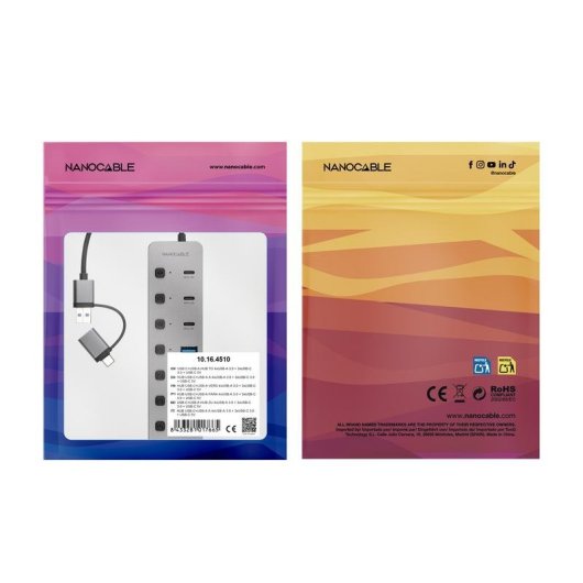 Nanocable USB-Hub, 8 Ports, 5 Gbit/s, USB-A/USB-C, Einzelschalter