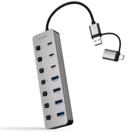 Nanocable USB-Hub, 8 Ports, 5 Gbit/s, USB-A/USB-C, Einzelschalter
