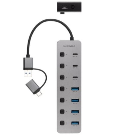 Nanocable USB-Hub, 8 Ports, 5 Gbit/s, USB-A/USB-C, Einzelschalter
