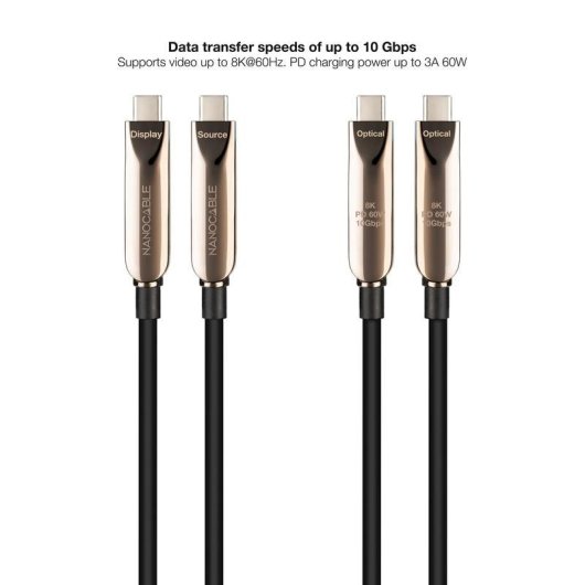 Cable USB-C Nanocable AOC Gen2x1 60W 10Gbps 8K 10 m