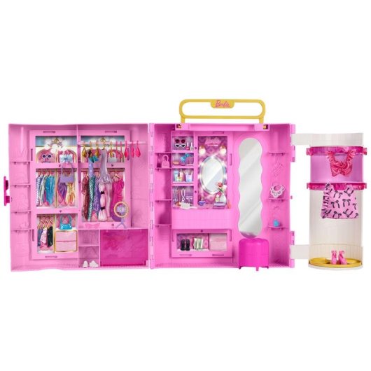 Armadio per bambole Barbie Deluxe Style girevole con toeletta e oltre 20 pezzi
