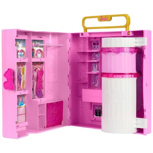 Armadio per bambole Barbie Deluxe Style girevole con toeletta e oltre 20 pezzi