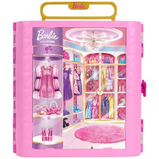 Armadio per bambole Barbie Deluxe Style girevole con toeletta e oltre 20 pezzi