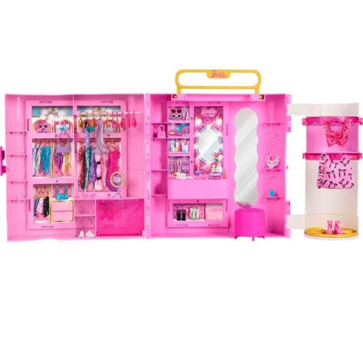 Armadio per bambole Barbie Deluxe Style girevole con toeletta e oltre 20 pezzi