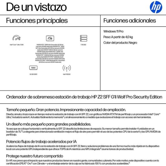 PC de bureau HP Z2 SFF G1i Intel Core Ultra 7 265 32GB 1TB SSD Windows 11 Pro