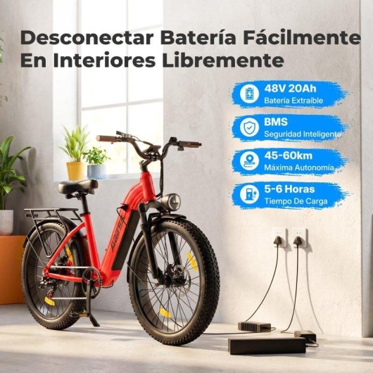 Bicicletta elettrica Aairsk 250 W 48 V 20 Ah 26 x 3,0 rossa