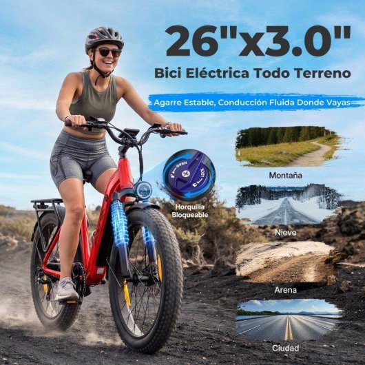 Bicicletta elettrica Aairsk 250 W 48 V 20 Ah 26 x 3,0 rossa