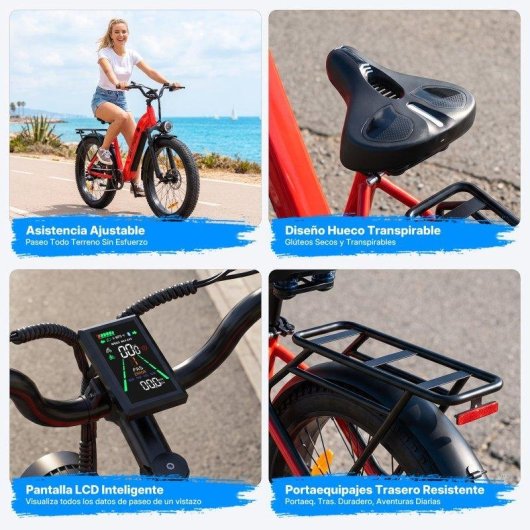 Bicicletta elettrica Aairsk 250 W 48 V 20 Ah 26 x 3,0 rossa