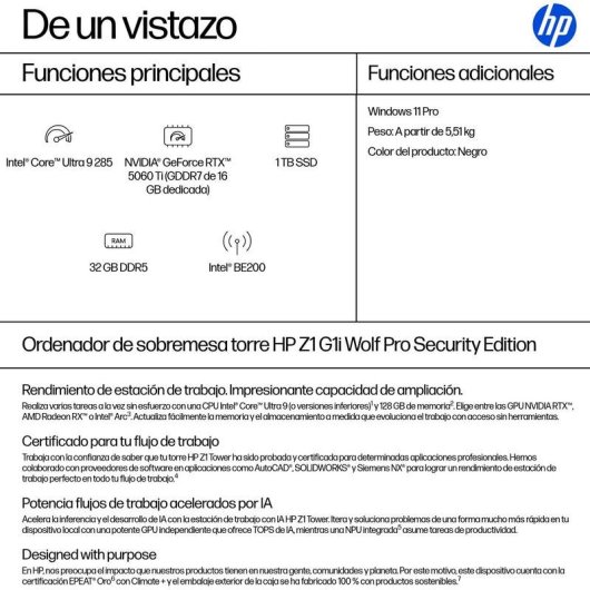 PC de bureau HP Z1 G1i Intel Core Ultra 9 285 32GB 1TB SSD RTX 5060 Ti Windows 11 Pro