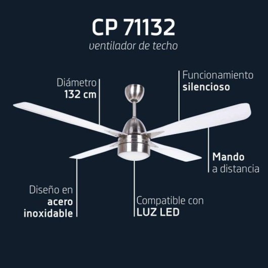 Ventoinha de Teto com Luz Orbegozo CP 71132 90W 132cm 3 Velocidades Comando Função Inverno