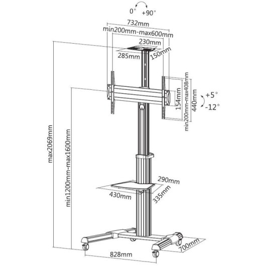 Equip Soporte de Suelo con Ruedas para Pantalla De 37"-70" de Aluminio Vesa 600x400 Max 50Kg