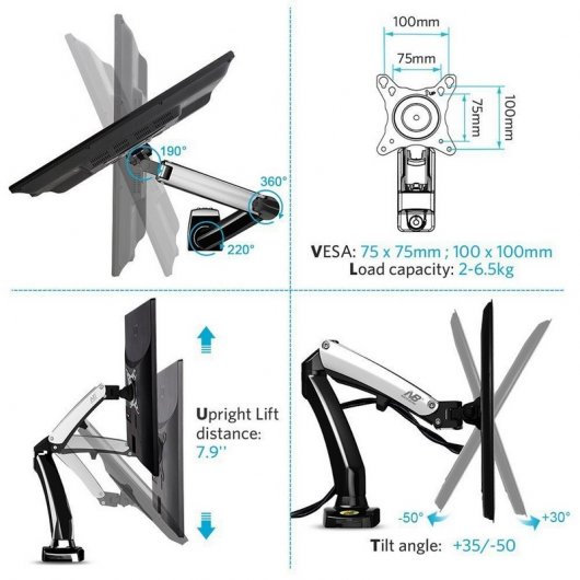 North Bayou F100 Soporte de Monitor 17"-27" Vesa 100x100 Max 6.5Kg