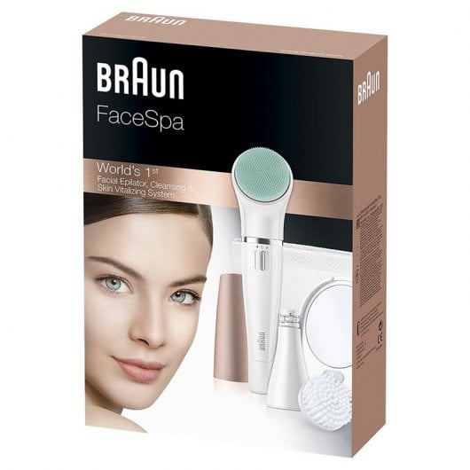 Braun FaceSpa Face Spa Depilatore Donna Epilatore Viso, Accessori Inclusi, Specchio e Pochette, Rivitalizza il Viso, 851V Bianco