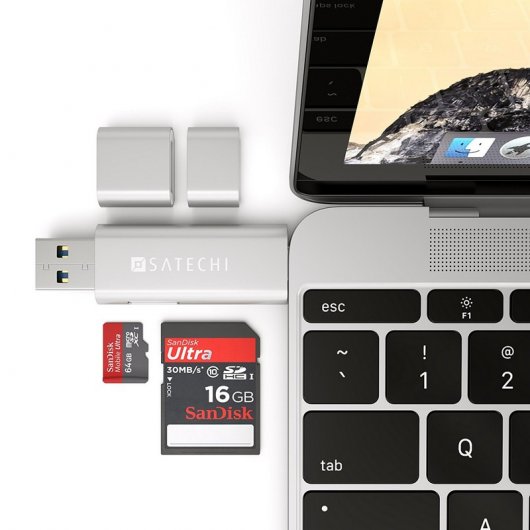 Satechi Leitor de Cartões SD/MicroSD com USB 3.0/ USB Tipo C Prateado