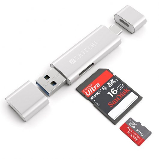 Satechi Leitor de Cartões SD/MicroSD com USB 3.0/ USB Tipo C Prateado