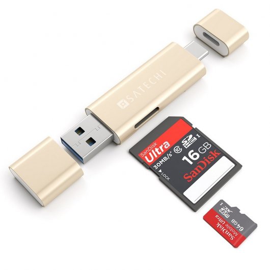 Satechi Leitor de Cartões SD/MicroSD com USB 3.0/ USB Tipo C Dourado