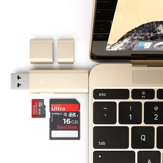 Satechi Leitor de Cartões SD/MicroSD com USB 3.0/ USB Tipo C Dourado