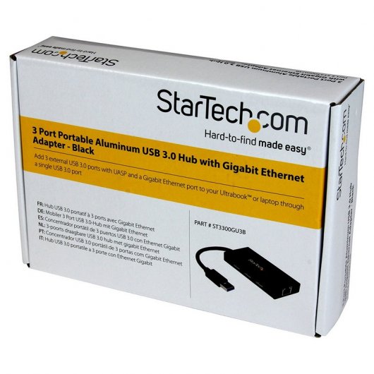 Startech Hub USB 3.0 Aluminio con Cable 3 Puertos y Ethernet