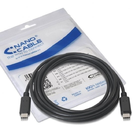 Nanocable USB 2.0, 2m câble USB USB C Noir