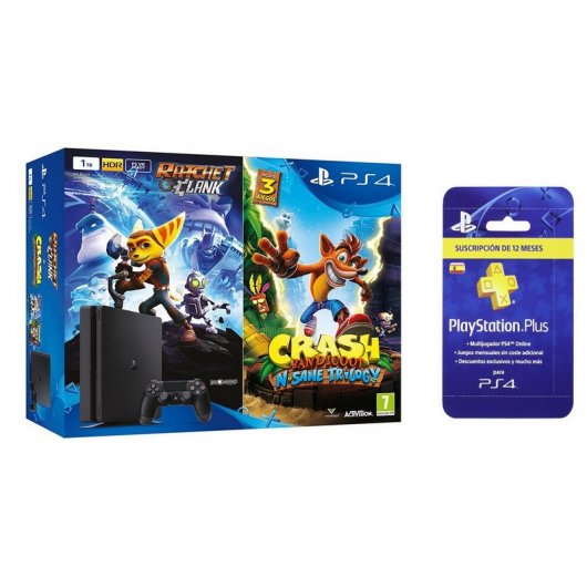 Sony PS4 PlayStation 4 Slim 1TB + Crash Bandicoot + Ratchet & Clank + PSN Suscripcion 365 Dias