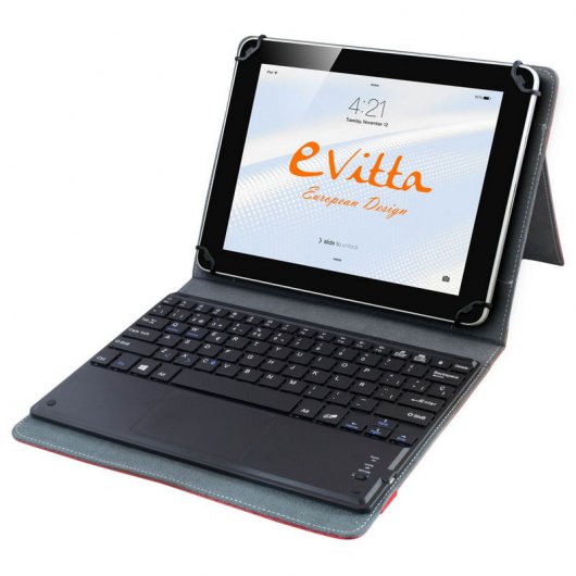 Evitta Funda KeyTab BT Touchpad Roja con Teclado Bluetooth y Touchpad para Tablets de 9.7"/10.1"