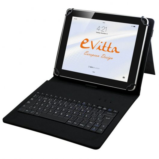 Evitta KeyTab Funda con Teclado Negra para Tablets de 9.7" a 10.1"