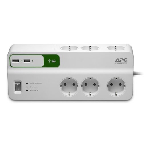 APC Essential SurgeArrest Protección contra Sobretensiones 6 Tomas 230V 2 Puertos USB Blanco