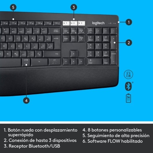 Tastatur Logitech MK850 Combo Membran kabellos QWERTY Spanisch mit Maus und Handballenauflage
