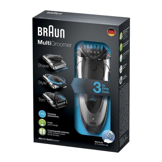 Rasoio Elettrico Multifunzione Viso Braun MG5090 Senza Filo 30min Uso Doccia Pettine Ricarica Rapida