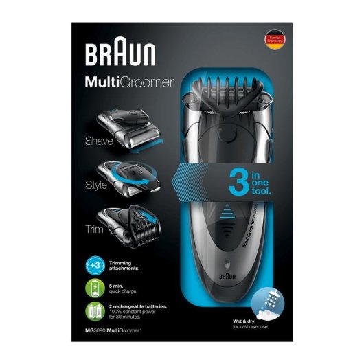 Rasoio Elettrico Multifunzione Viso Braun MG5090 Senza Filo 30min Uso Doccia Pettine Ricarica Rapida