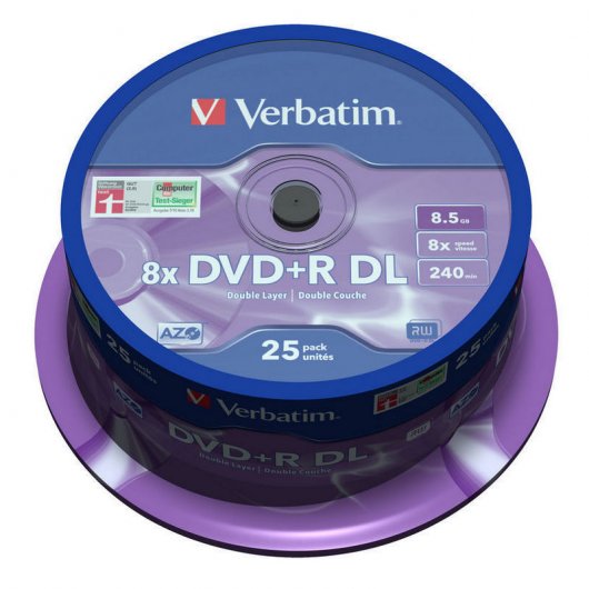 Verbatim DVD+R DL Doble Capa 8x Mate Tarrina 25 Unds