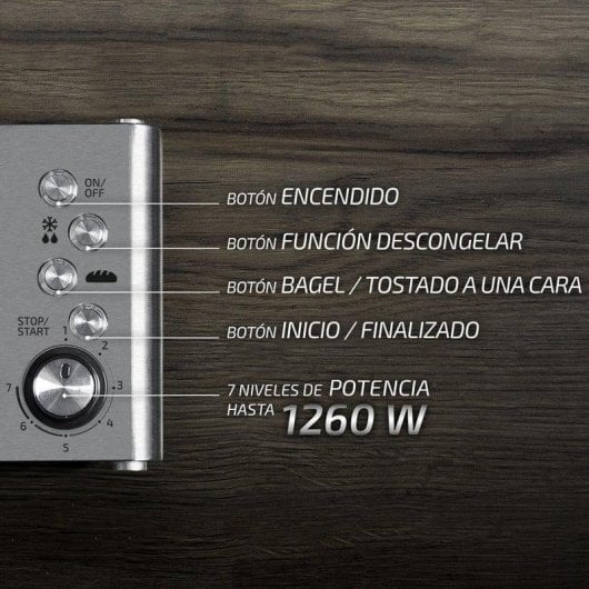 Tostadora Cecotec VisionToast 1260W Glasfenster XL-Slot Edelstahl 7-Stufen