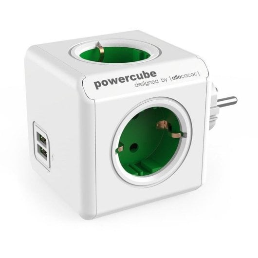 Régua de tomadas PowerCube Original USB 4 tomadas 2 USB-A sem cabo proteção crianças verde